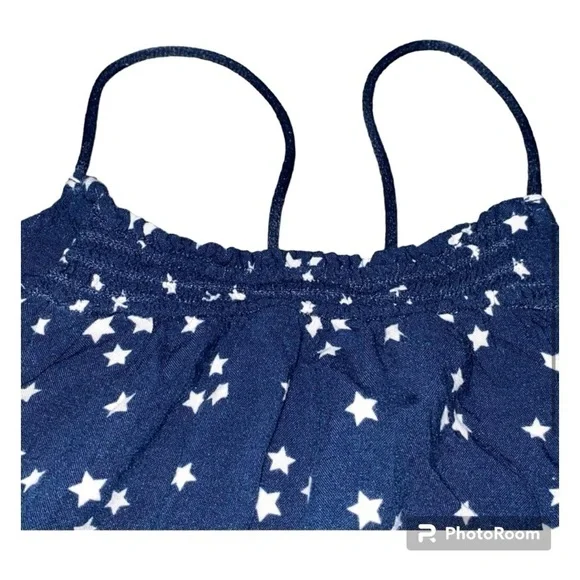 🔥NOBO Blue with White Star Cropped / Spaghetti Strap Racerback Tank Top - Picture 3 of 5